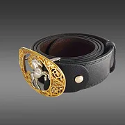 Ремень из натуральной кожи «Конь» с позолоченной пряжкой — оригинальный подарок — фотография 3