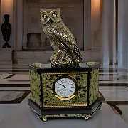Ручная работа: Каминные часы «Сова» из змеевика и долерита — фотография 1